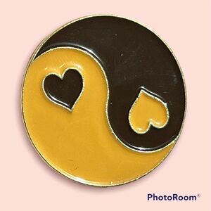 Kawaii Brown and Orange Heart Yin Yang Enamel Pin